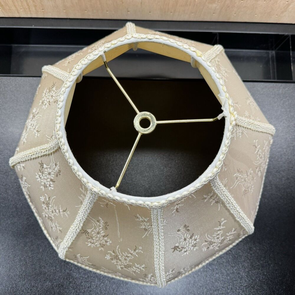 Victorian Lamp Shade Damask Floral & Trim Antique White Brocade 12"H x 17"W - Picture 8 of 10